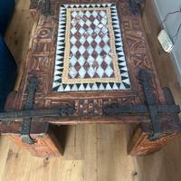 Tavolo marocchino legno intarsiato mosaico ferro