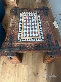 Tavolo marocchino legno intarsiato mosaico ferro