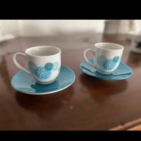 Set 2 Tazzine Neve Blu e piattini