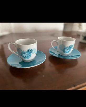 Set 2 Tazzine Neve Blu e piattini