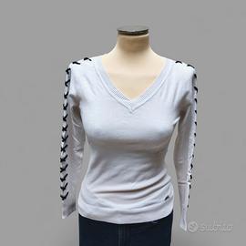 maglia GUESS bianca con manica inserti intrecciati