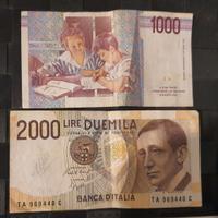 Banconote 1000 e 2000 lire anno 3 ottobre 1990