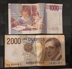 Banconote 1000 e 2000 lire anno 3 ottobre 1990