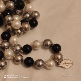 Collana 180 cm perle finte bianche grigie nere