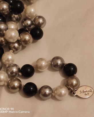 Collana 180 cm perle finte bianche grigie nere