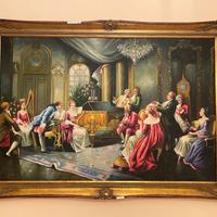 Grande quadro dipinto a mano con cornice dorata