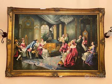 Grande quadro dipinto a mano con cornice dorata