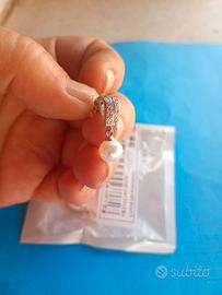 orecchini pendenti 2cm perla e strass nuovi confez