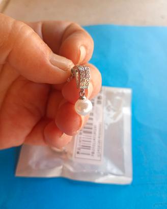 orecchini pendenti 2cm perla e strass nuovi confez