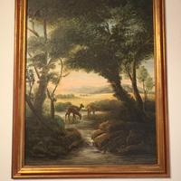 Olio su Tela - Paesaggio Arcadico con Cervi