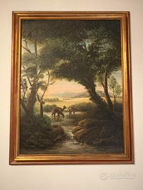 Olio su Tela - Paesaggio Arcadico con Cervi