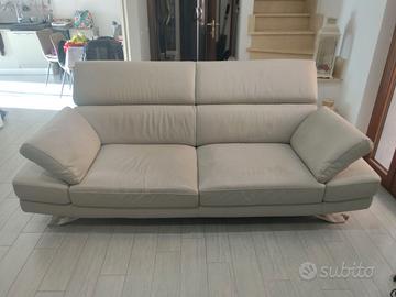 DIVANO IN PELLE 4 POSTI GRIGIO CHIARO