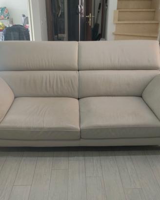 DIVANO IN PELLE 4 POSTI GRIGIO CHIARO