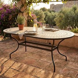 Tavolo con Piano ovale e Mosaico Beige e Antracite
