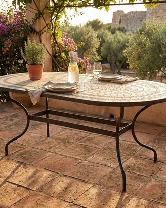 Tavolo con Piano ovale e Mosaico Beige e Antracite