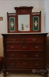 Comò d'epoca con cassettiera e specchio