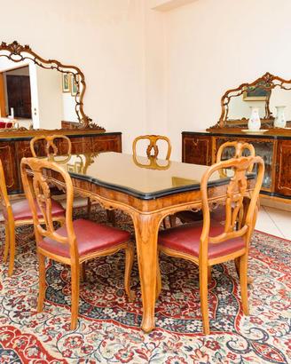tavolo legno e cristallo più 6 sedie