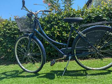 Bici da donna blu con cestino e portapacchi (Mirag