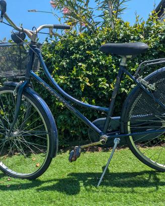 Bici da donna blu con cestino e portapacchi (Mirag