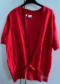 Cardigan rosso a maniche corte con fiocco