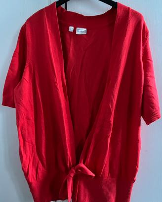 Cardigan rosso a maniche corte con fiocco