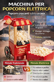 Macchina Popcorn Vintage Professionale Senza Olio