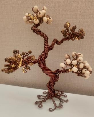 alberi o in filo alluminio marrone perline legno
