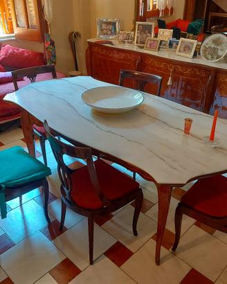 Tavolo antico marmo sagomato e 6 sedie abbinate