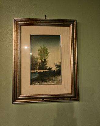 Dipinto a olio "Paesaggio con albero spoglio"