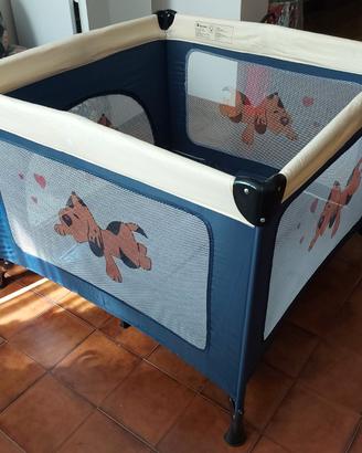 Box blu bambini pieghevole, materassino incluso