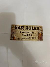 Targa in legno Bar Rules vintage da parete
