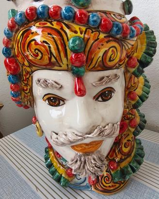Coppia di Teste di Moro in Ceramica di Caltagirone