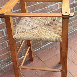 Seggiolone in legno con seduta paglia e protezione