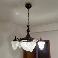 Lampadario antico in bronzo e vetro di Murano