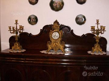 Trittico in bronzo zecchinato-Orologio&Candelabri