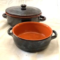 Coppia di tegami in terracotta vintage -coperchio