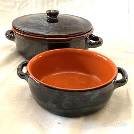 Coppia di tegami in terracotta vintage -coperchio