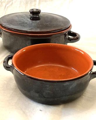 Coppia di tegami in terracotta vintage -coperchio