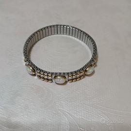 bracciale in acciaio e oro con opale bianco 