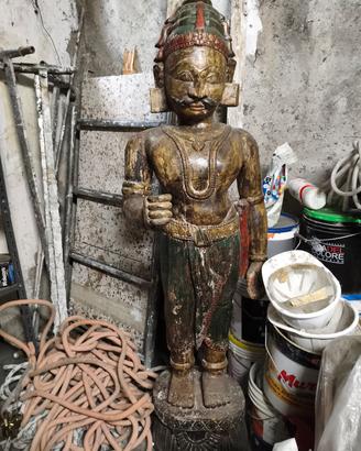 Coppia Sculture Monumentali Indiane in Legno