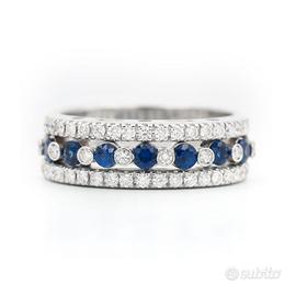 Anello Fascia in Oro Bianco con Zaffiri e Diamanti