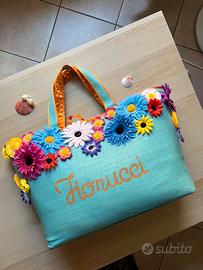Vintage Fiorucci Floral Straw Beach Bag Y2K