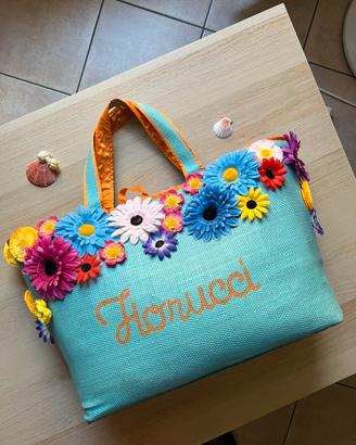 Vintage Fiorucci Floral Straw Beach Bag Y2K
