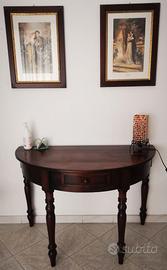 Tavolo mezzo tondo in legno massello con specchio