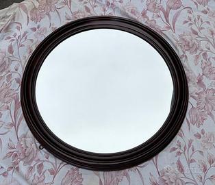 Specchio Rotondo da Parete con Cornice in Legno