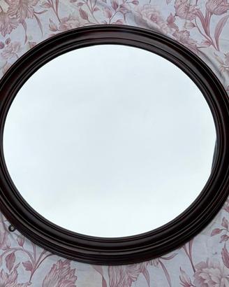 Specchio Rotondo da Parete con Cornice in Legno