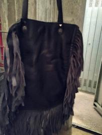BORSA Donna nera Vera pelle con frange 