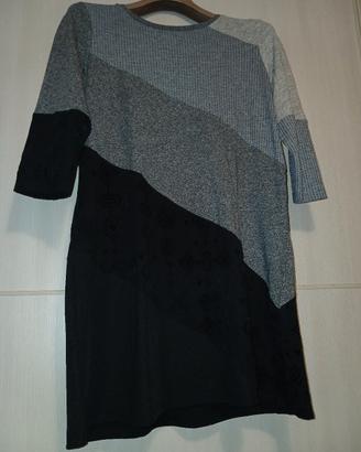 Abito Desigual Patchwork Grigio e Nero  L