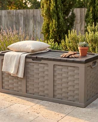 Baule da Esterno in Plastica Wicker Marrone 157 cm