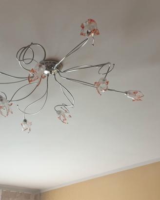 LAMPADARIO IN ACCIAIO CON VETRO DI MURANO